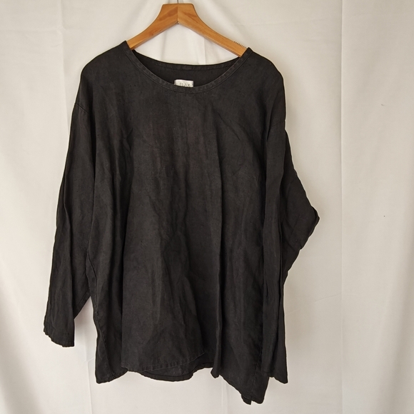 FLAX By Angelheart Vintage Linen Black Long Sleeve T-Shirt Size Large Women's - Picture 2 of 12